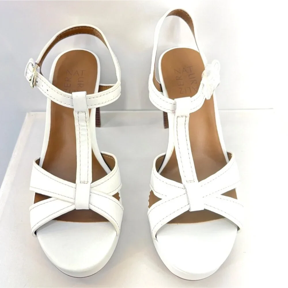 Naturalizer Marnie White Platforms Ankle Strap Heel Sandals Size Women 8 Wide